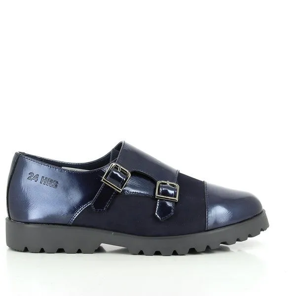 24 Hrs 23089 Navy Double Monk Shoes