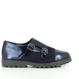 24 Hrs 23089 Navy Double Monk Shoes