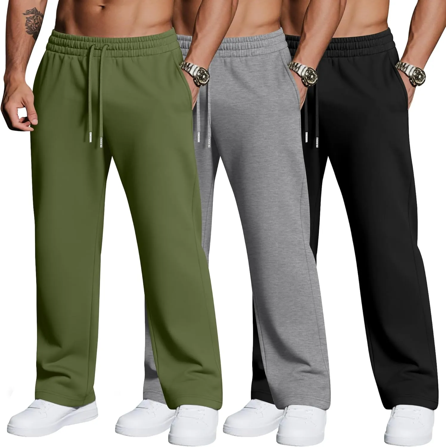 3 Pack Men's Big and Tall Sweatpants Athletic Workout Lounge Pants Plus Size Drawstring Joggers with 3 Pockets
