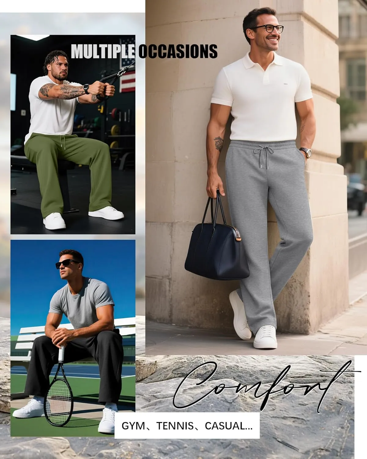 3 Pack Men's Big and Tall Sweatpants Athletic Workout Lounge Pants Plus Size Drawstring Joggers with 3 Pockets