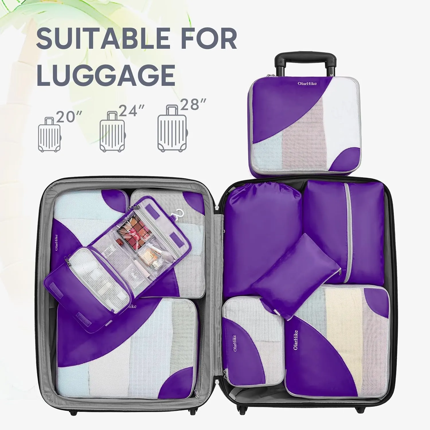 ALL INCLUDED 10 Set Durable Packing Cubes for Suitcases,OlarHike Essentials for Travel, UPGRADED Anti-Tear Stitching, NEW Improved Luggage Packing Organizers for Travel Accessories (Purple)