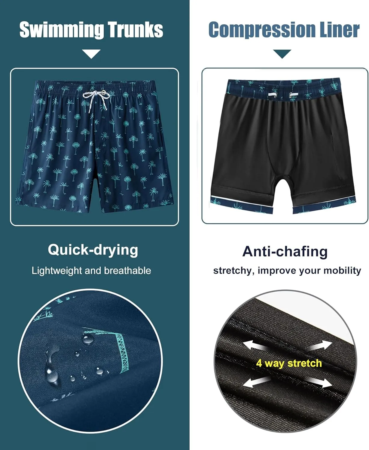 APTRO Men's Swim Trunks with Compression Liner 5 Inch Bathing Suit Beach Swimsuits