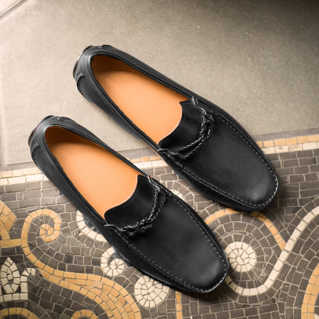 Black Leather Davos Driving Loafers - AW22