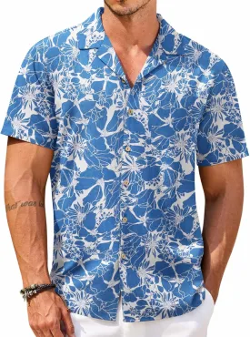 COOFANDY Men's Hawaiian Floral Shirts Cotton Linen Button Down Tropical Holiday Beach Shirts