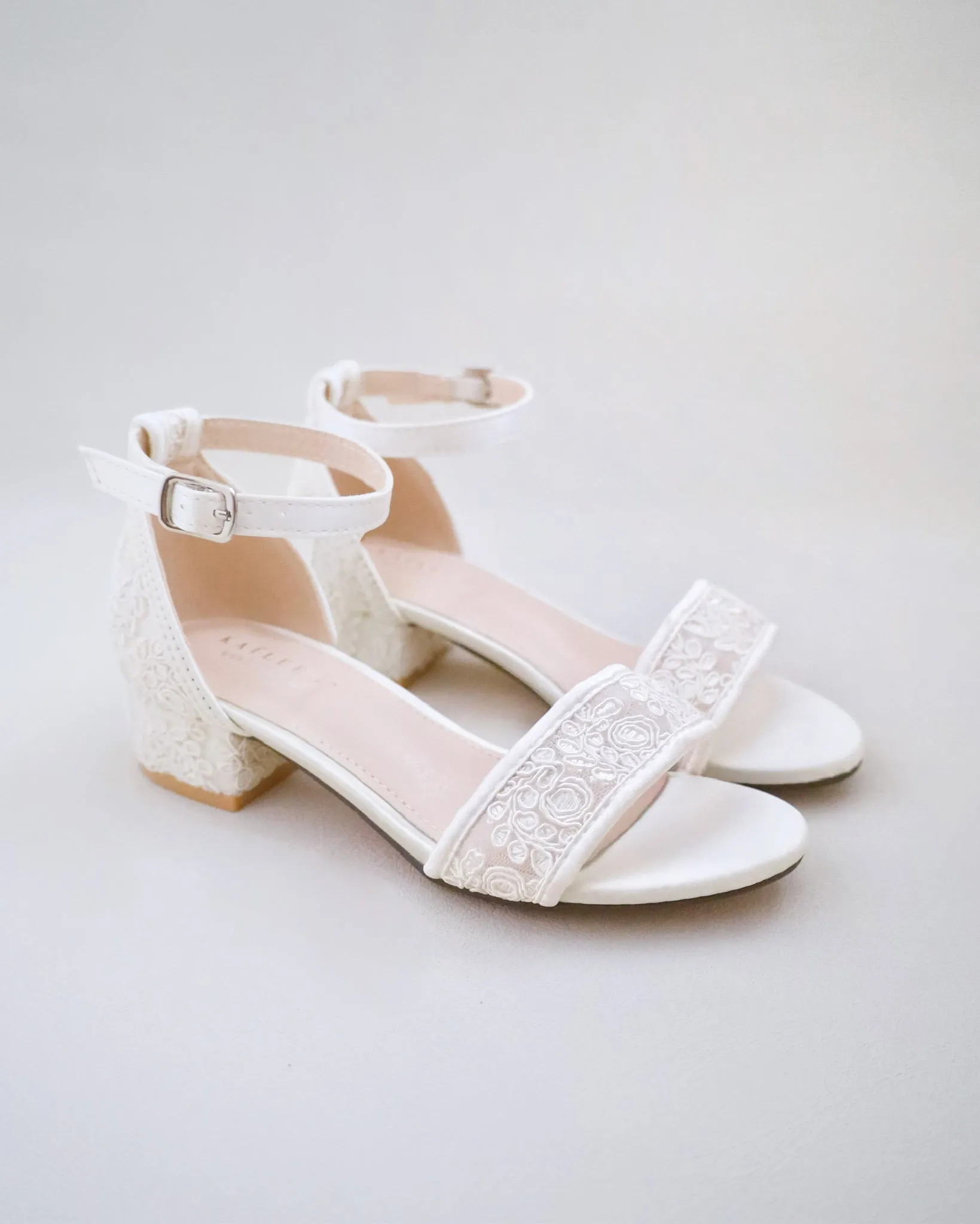 Crochet Lace Low Block Heel Girls Sandals