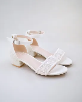 Crochet Lace Low Block Heel Girls Sandals