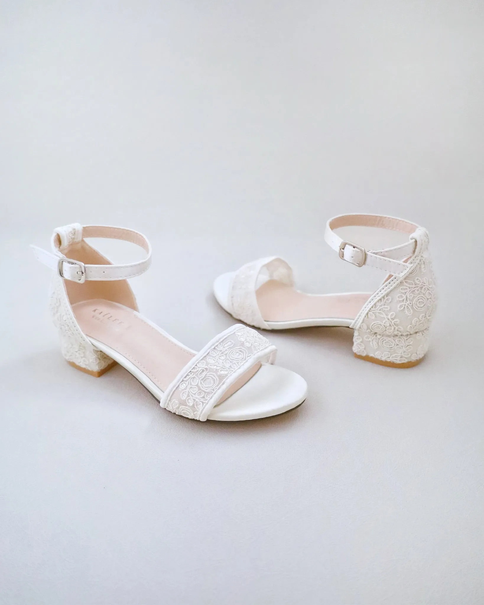 Crochet Lace Low Block Heel Girls Sandals