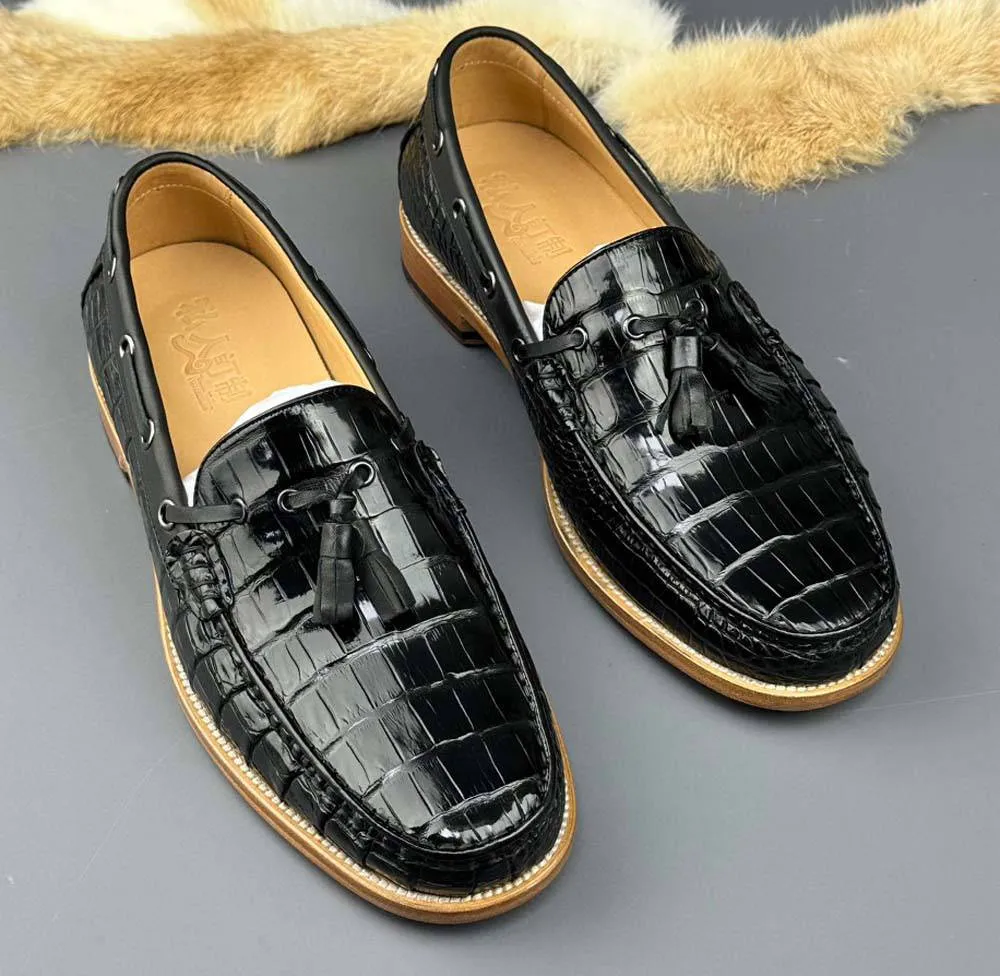 Crocodile Shoes Genuine Crocodile Skin Leather Classic Fashion Slip On Driving Loafers