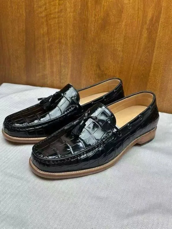 Crocodile Shoes Genuine Crocodile Skin Leather Classic Fashion Slip On Driving Loafers