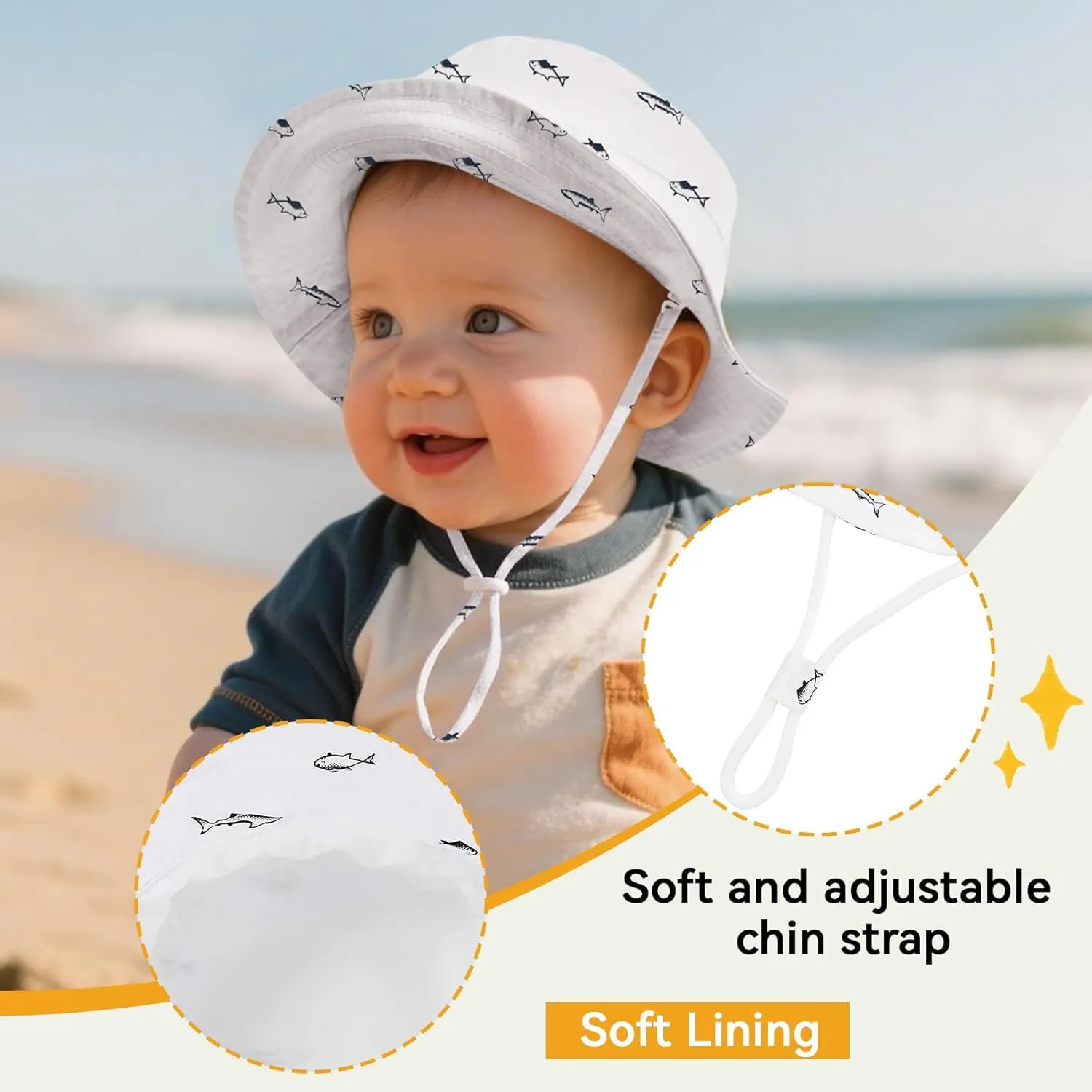 Durio UPF 50  Beach Baby Sun Hat Sun Protection Cute Wide Brim Summer Baby Boy Bucket Hats Toddler Sun Hats for Girl