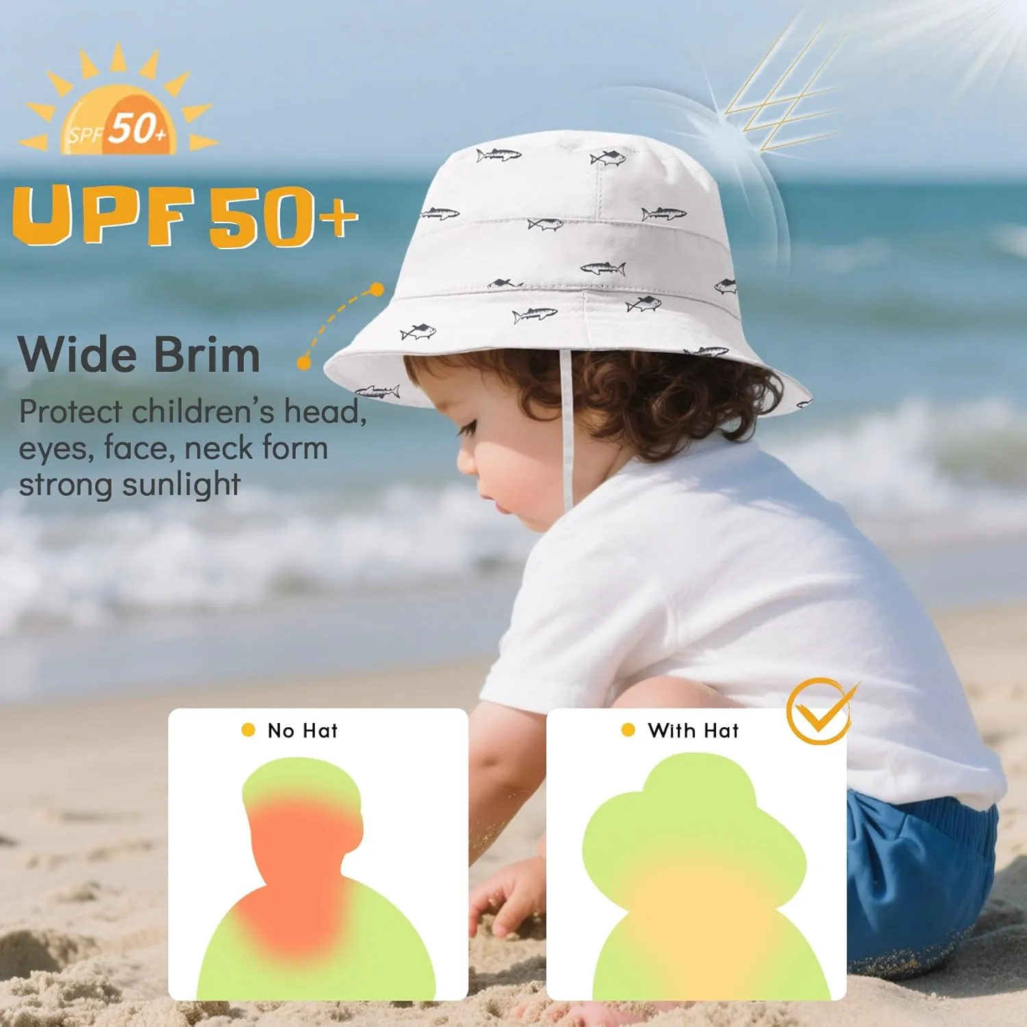 Durio UPF 50  Beach Baby Sun Hat Sun Protection Cute Wide Brim Summer Baby Boy Bucket Hats Toddler Sun Hats for Girl