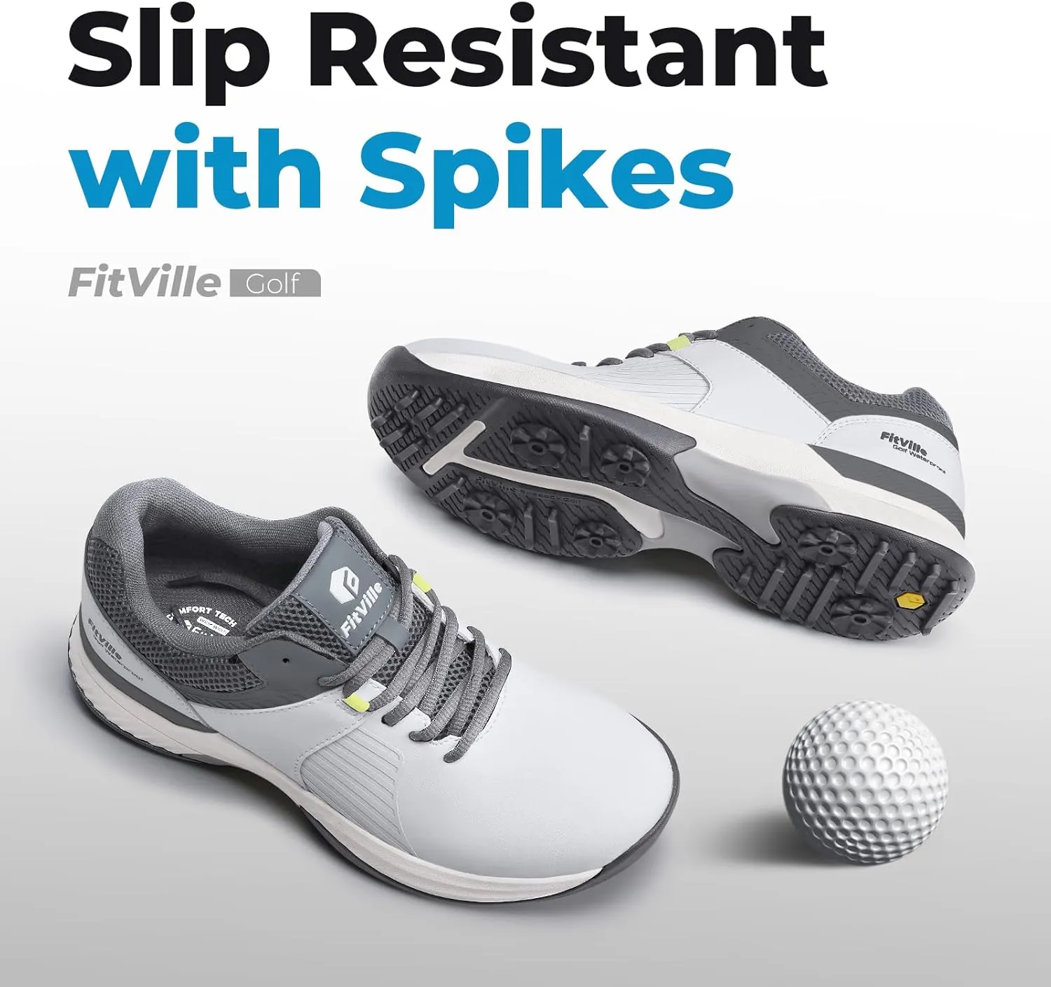 FitVille Extra Wide Men's Golf Shoes Waterproof, Professional Outdoor Spiked Golf Shoes for Men with Arch Support