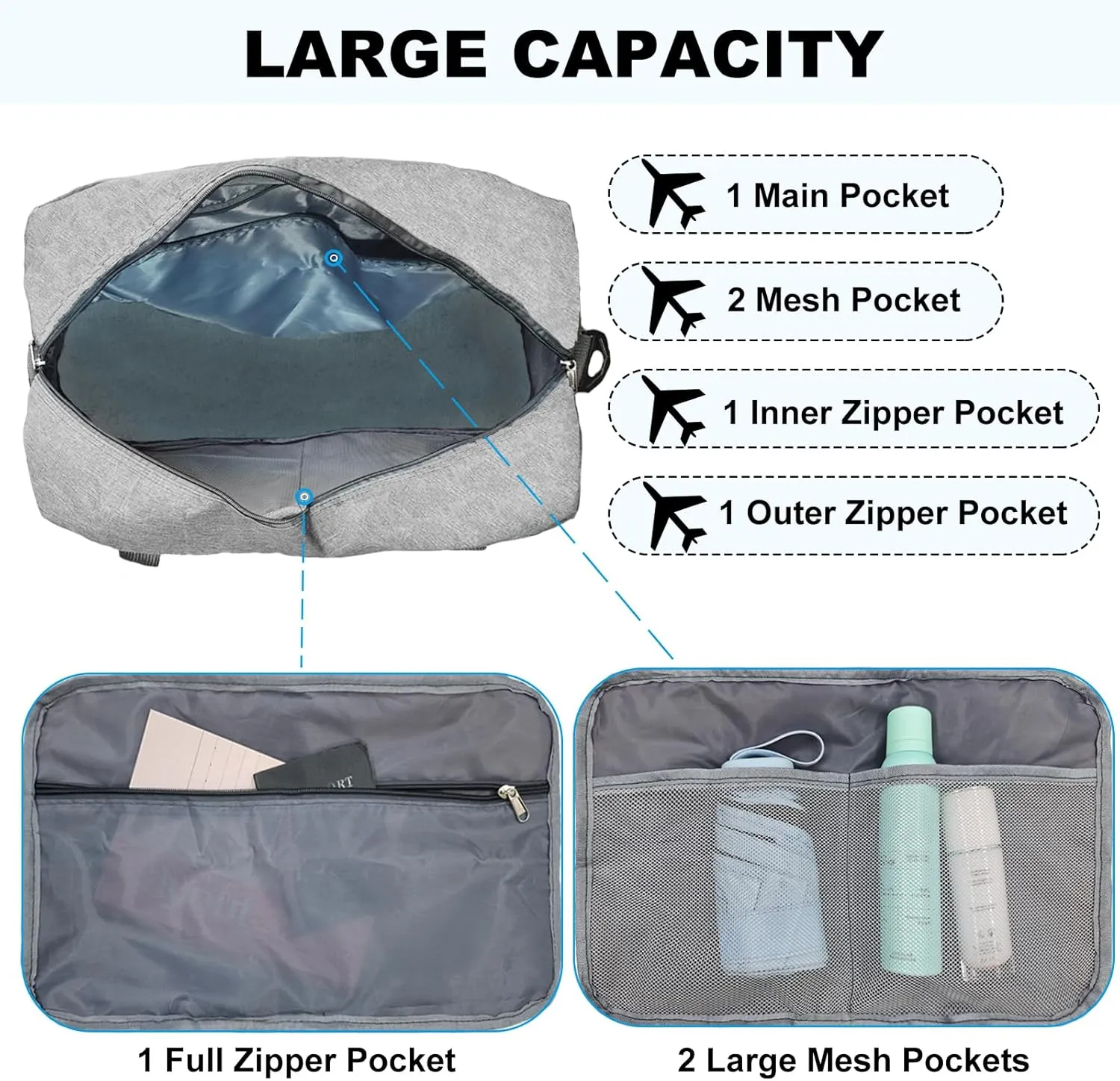 For Spirit Airlines Personal Item Bag 18x14x8 in Underseat Carry-on Luggage foldable Travel Duffle Bag for Airplanes(30L, Dark Grey)