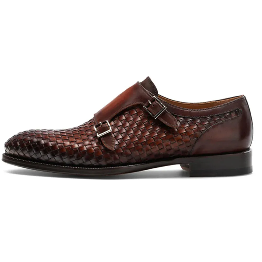 Height Increasing Brown Braided Leather Holloway Monk Straps