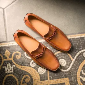 Height Increasing Tan Leather Davos Driving Loafers - AW22
