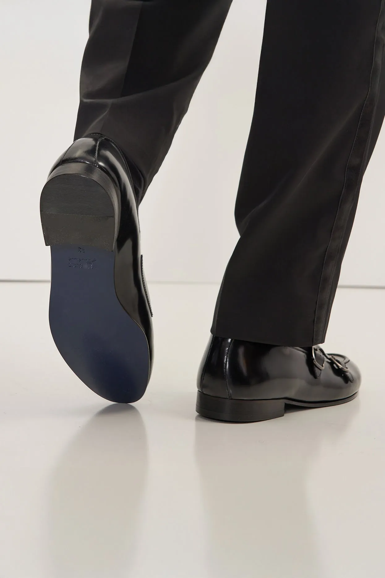Leather Double Monk Strap Shoes - Black