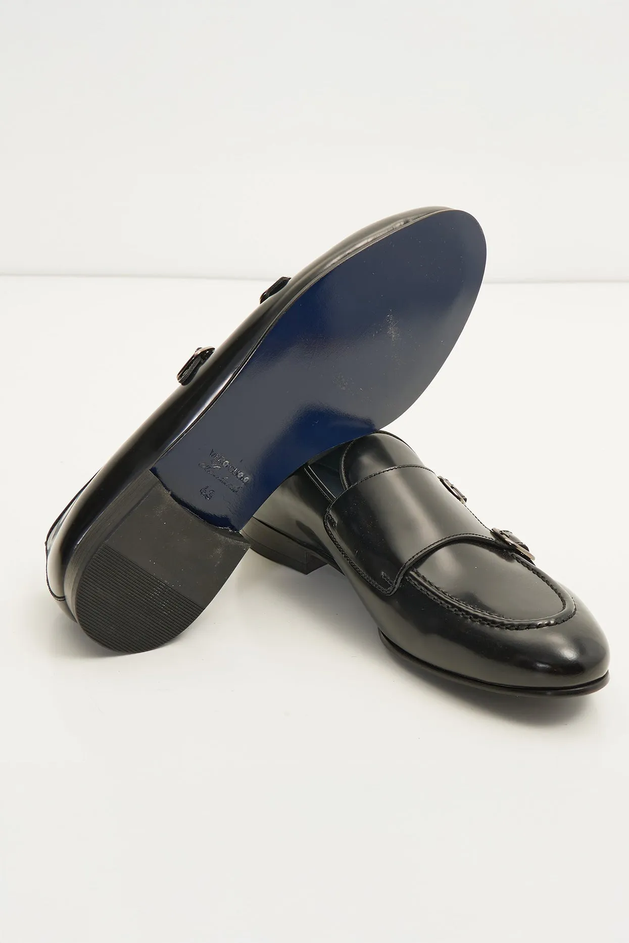 Leather Double Monk Strap Shoes - Black