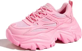 LUCKY STEP Chunky Sneakers for Women Platform Tennis Fashion White Dad Shoes Mesh Breathable Casual Wedge Lace Up Walking Sneakers