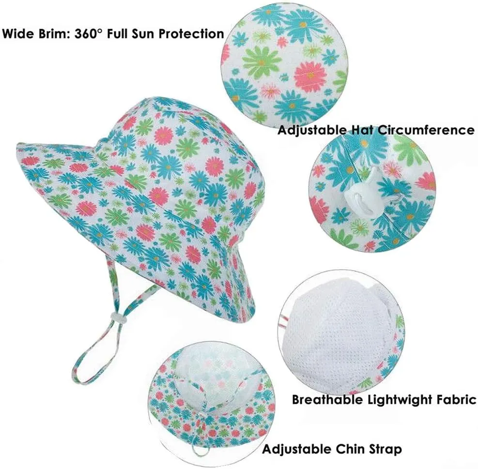MaxNova Baby Sun Hat Toddler Summer UPF 50  Baby Girl Bucket Hat Wide Brim Beach Hats for Baby Boys 0-7 Years 2pack