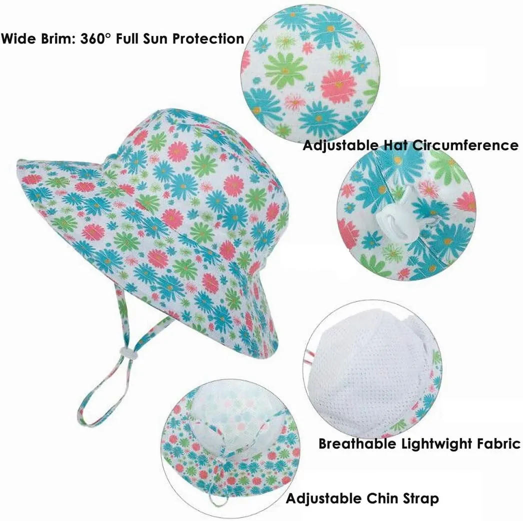 MaxNova Baby Sun Hat Toddler Summer UPF 50  Baby Girl Bucket Hat Wide Brim Beach Hats for Baby Boys 0-7 Years 2pack
