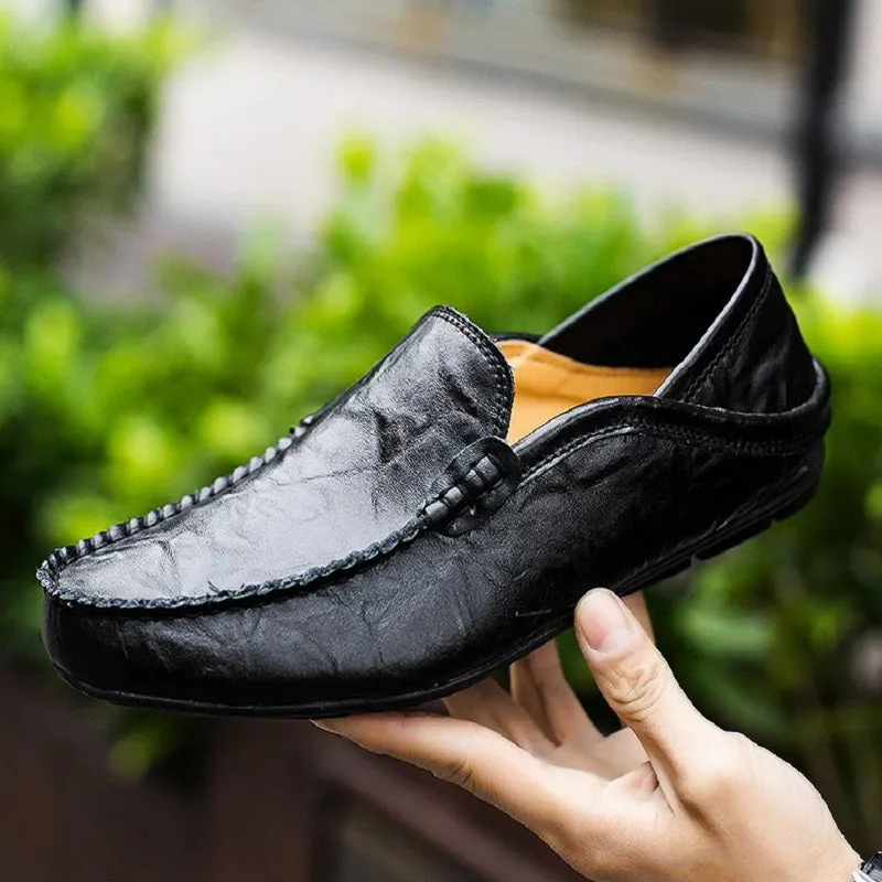 Men's Genuine Leather Loafers. Handmade Driving Shoes - Slip-on Moccasins - M3