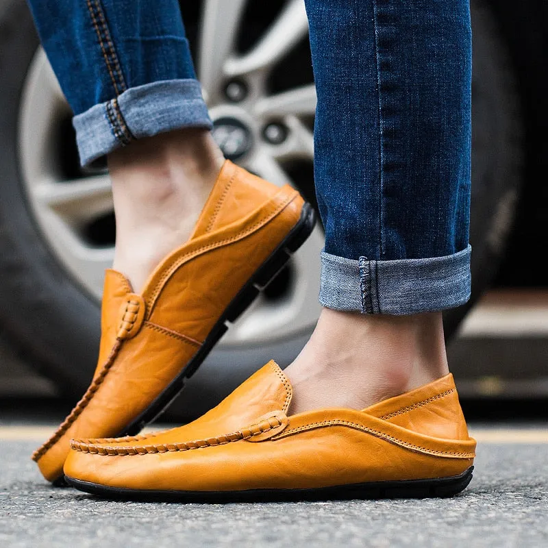 Men's Genuine Leather Loafers. Handmade Driving Shoes - Slip-on Moccasins - M3