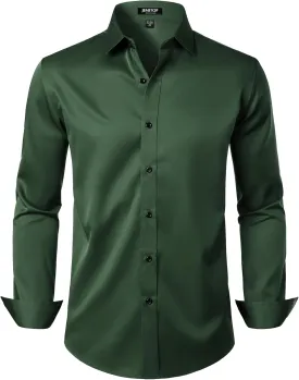 Men's Stretch Wrinkle Free Dress Shirts Formal Wedding Prom Long Sleeve Button Down Shirt