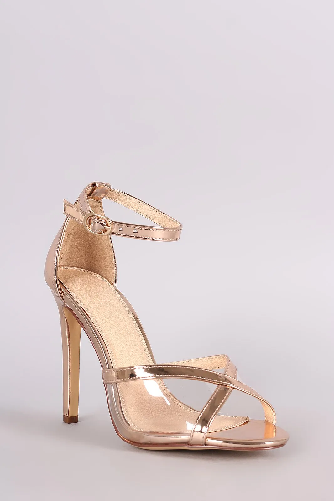 Metallic Clear Inset Ankle Strap Stiletto Heel