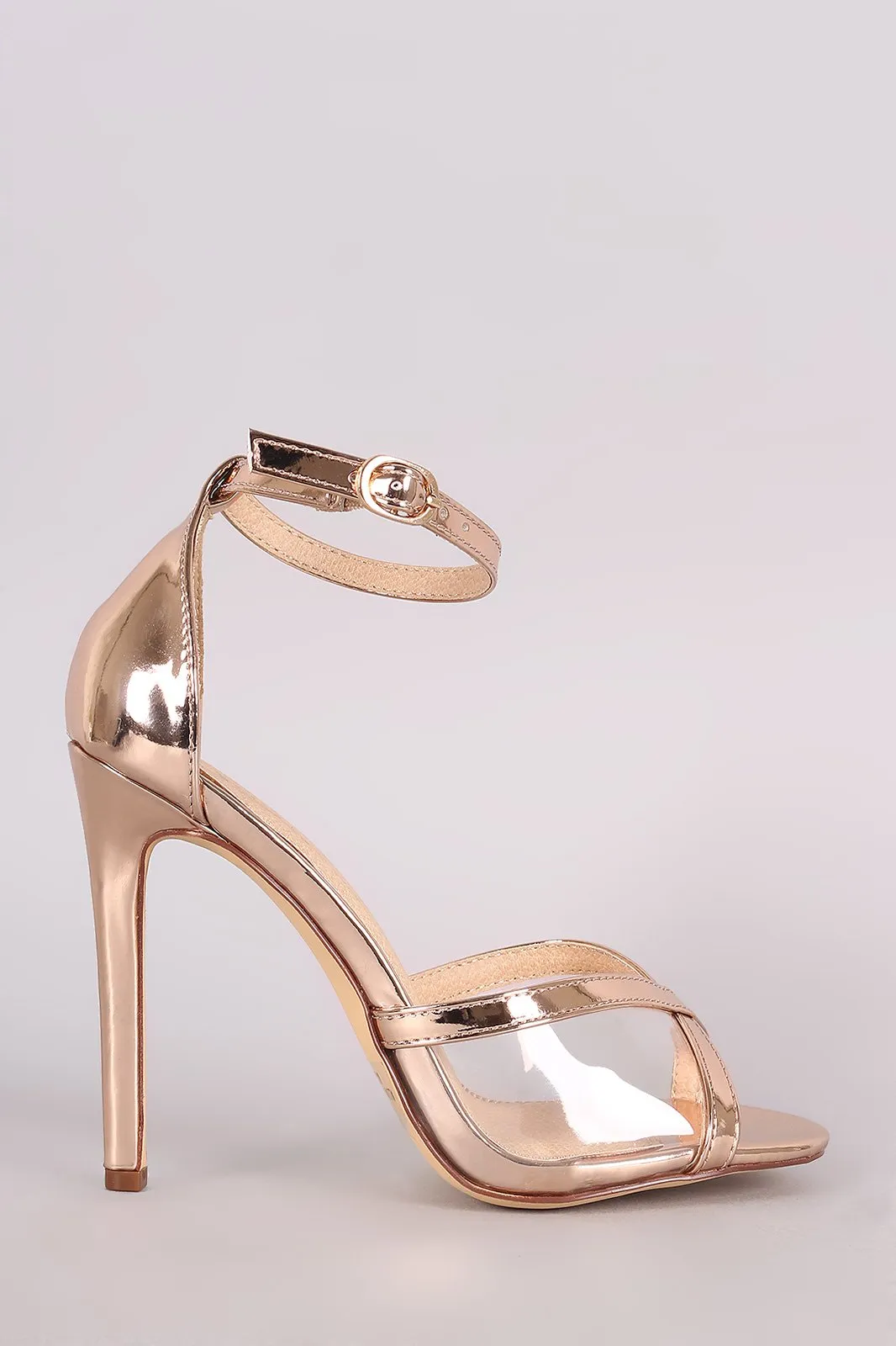 Metallic Clear Inset Ankle Strap Stiletto Heel