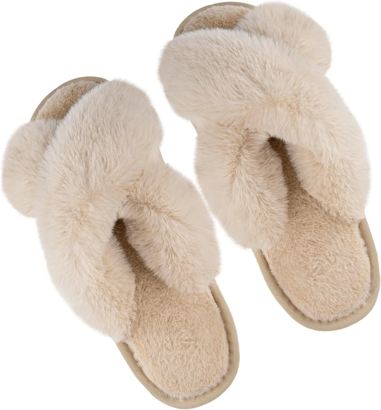 Metog Women's Fuzzy Cross Band Indoor/Outdoor Soft Open Toe Slippers