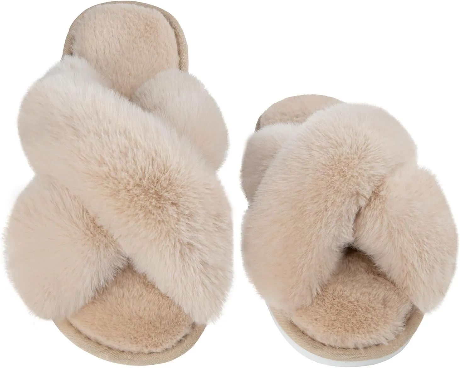Metog Women's Fuzzy Cross Band Indoor/Outdoor Soft Open Toe Slippers