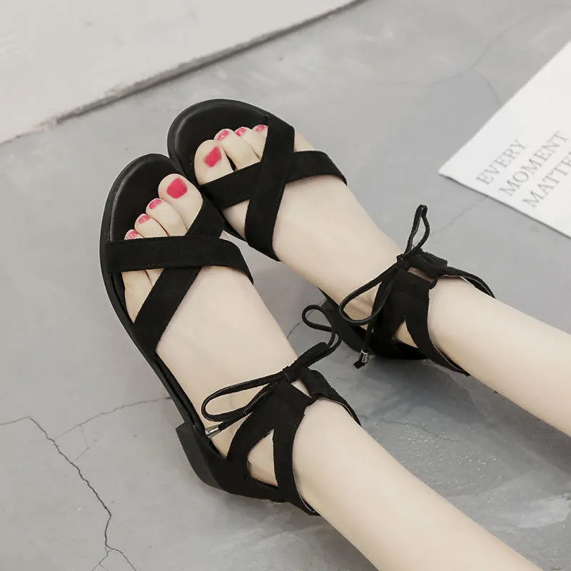 Nude Block Heel Peep Toe Sandals Roman Shoes