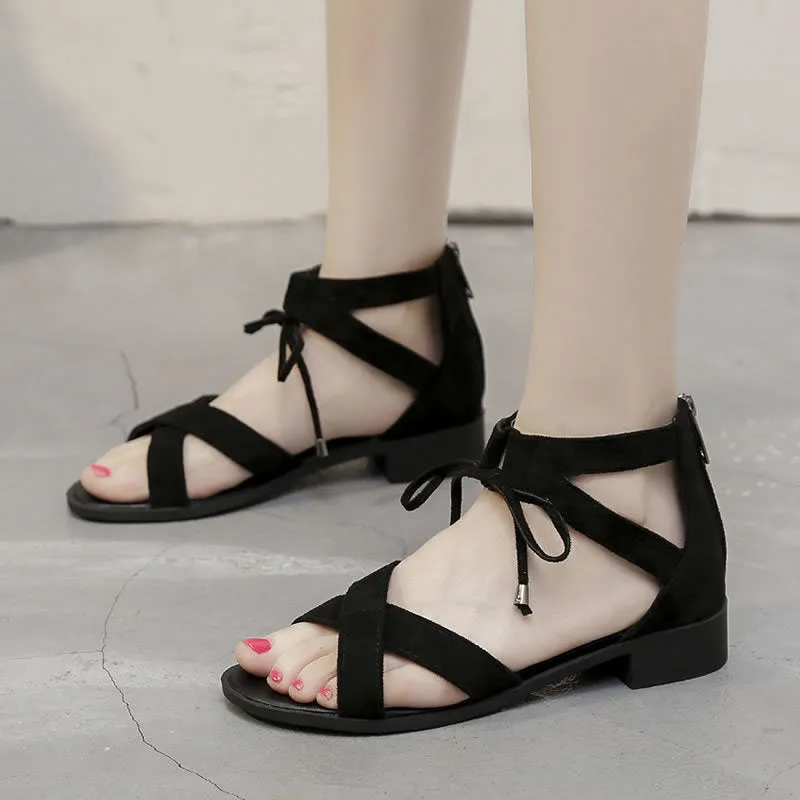Nude Block Heel Peep Toe Sandals Roman Shoes
