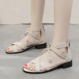 Nude Block Heel Peep Toe Sandals Roman Shoes