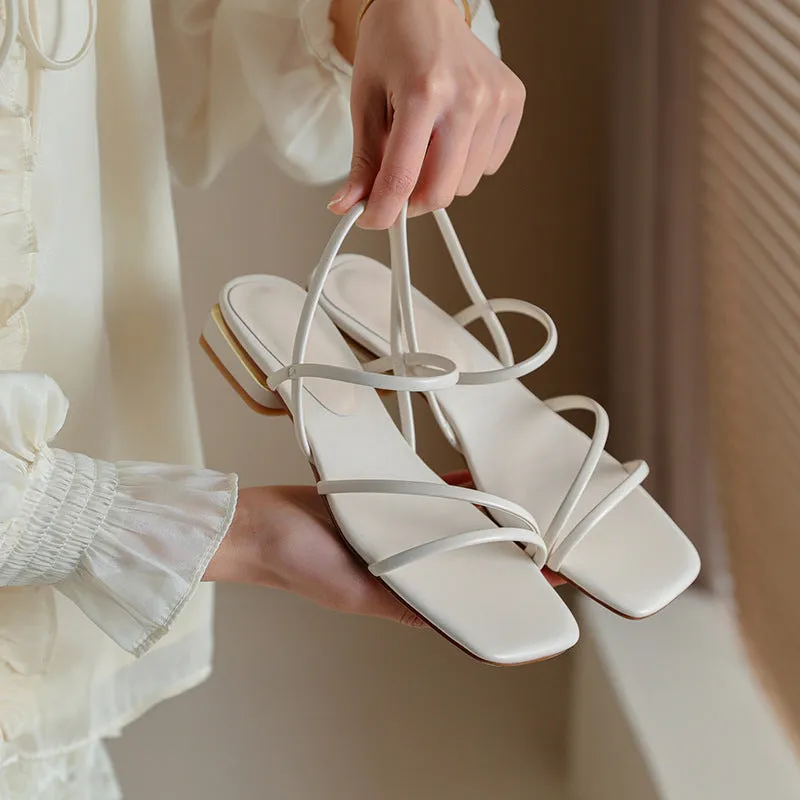 Nude Block Heel Peep Toe Stiletto Sandals Roman Shoes