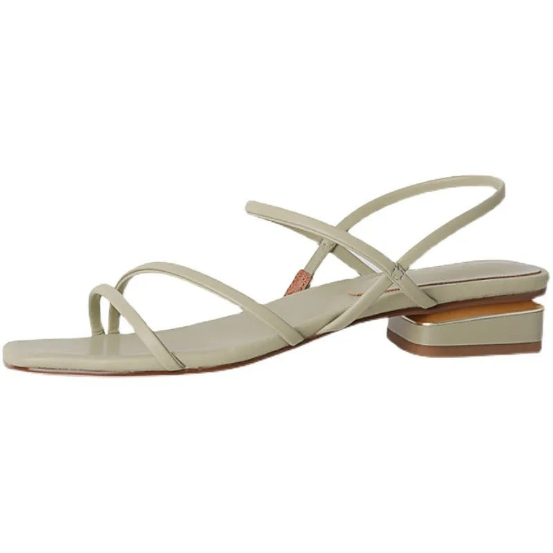 Nude Block Heel Peep Toe Stiletto Sandals Roman Shoes