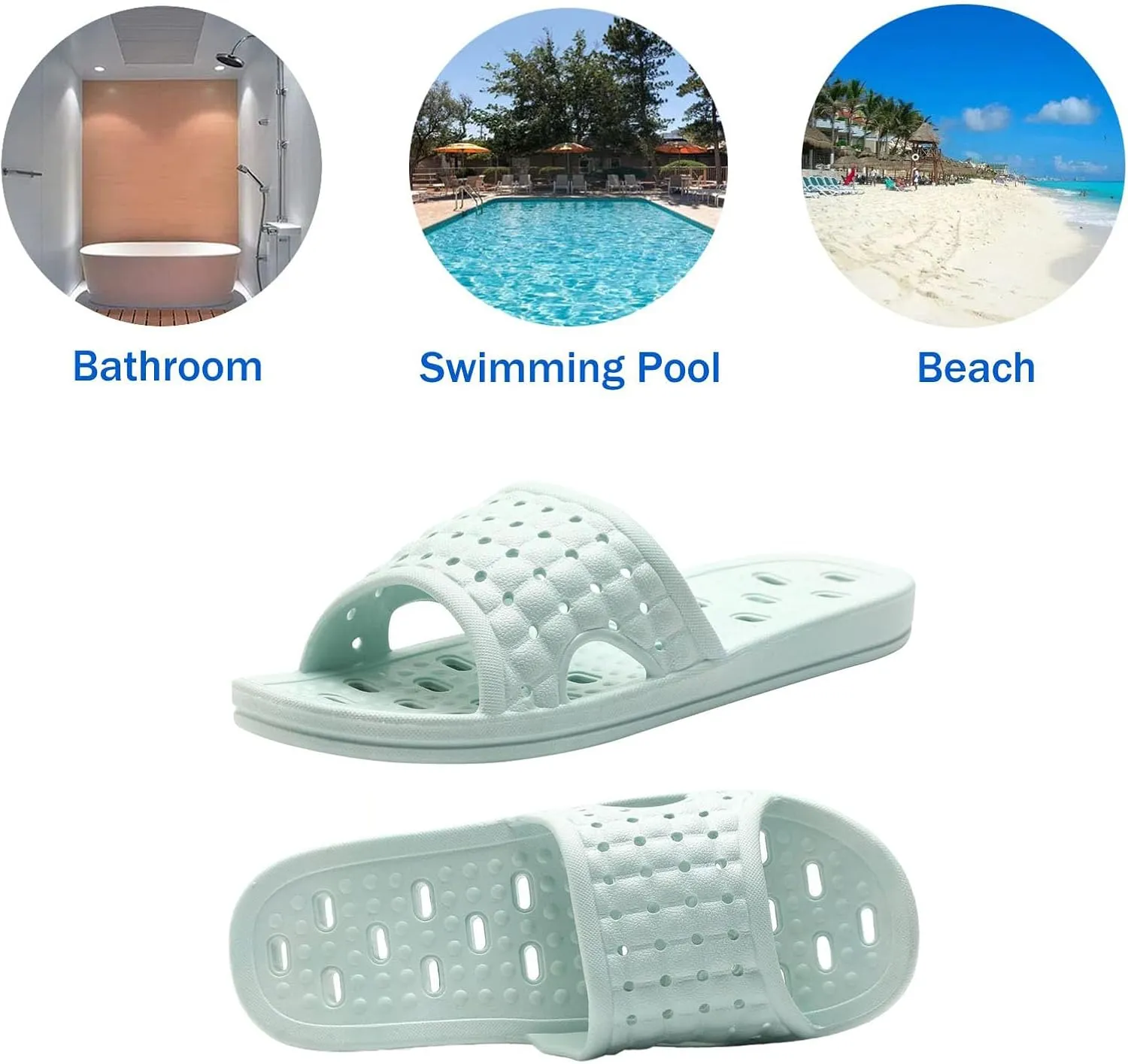 Quick Drying Shower Slippers non-slip Bathroom Slippers Drain Holes Shower Shoes for Women and Men Dorm pool gym