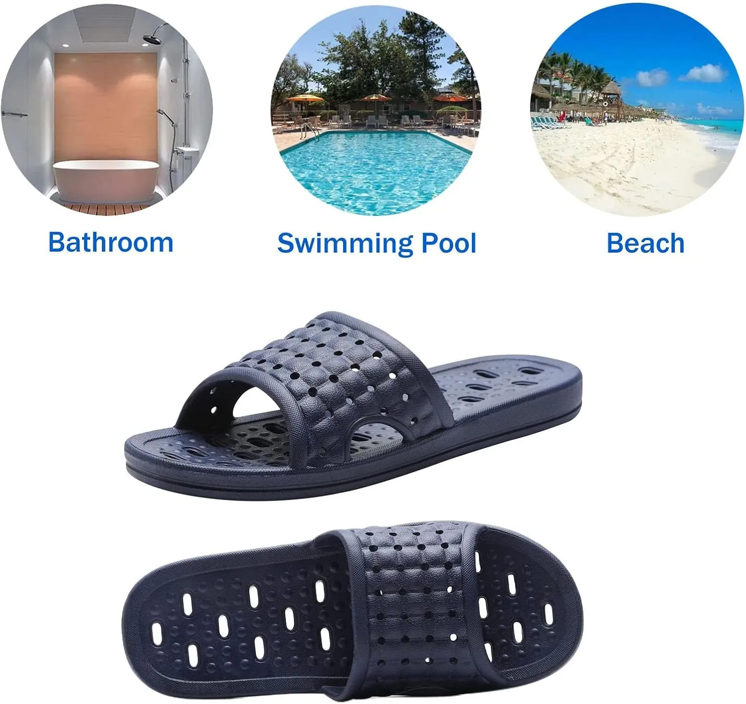 Quick Drying Shower Slippers non-slip Bathroom Slippers Drain Holes Shower Shoes for Women and Men Dorm pool gym