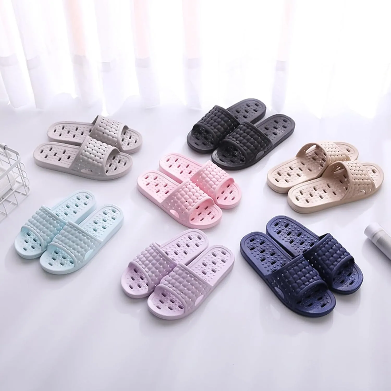 Quick Drying Shower Slippers non-slip Bathroom Slippers Drain Holes Shower Shoes for Women and Men Dorm pool gym