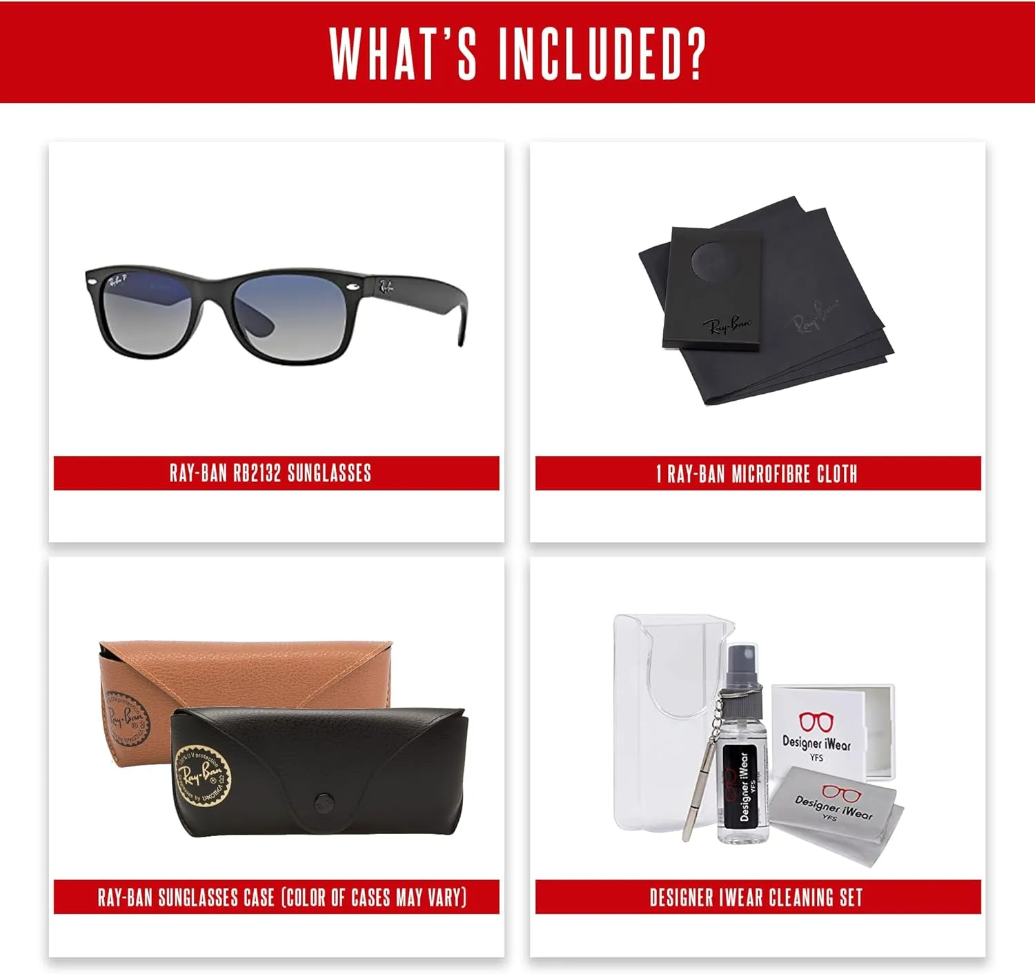 Ray-Ban RB2132 POLARIZED NEW WAYFARER Square Sunglasses For Men For Women   BUNDLE with Designer iWear Eyewear Care Kit