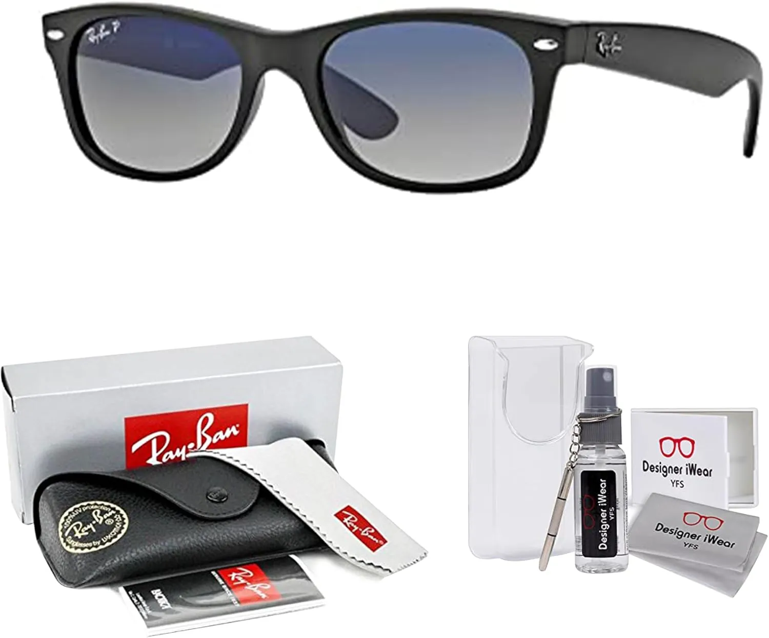 Ray-Ban RB2132 POLARIZED NEW WAYFARER Square Sunglasses For Men For Women   BUNDLE with Designer iWear Eyewear Care Kit