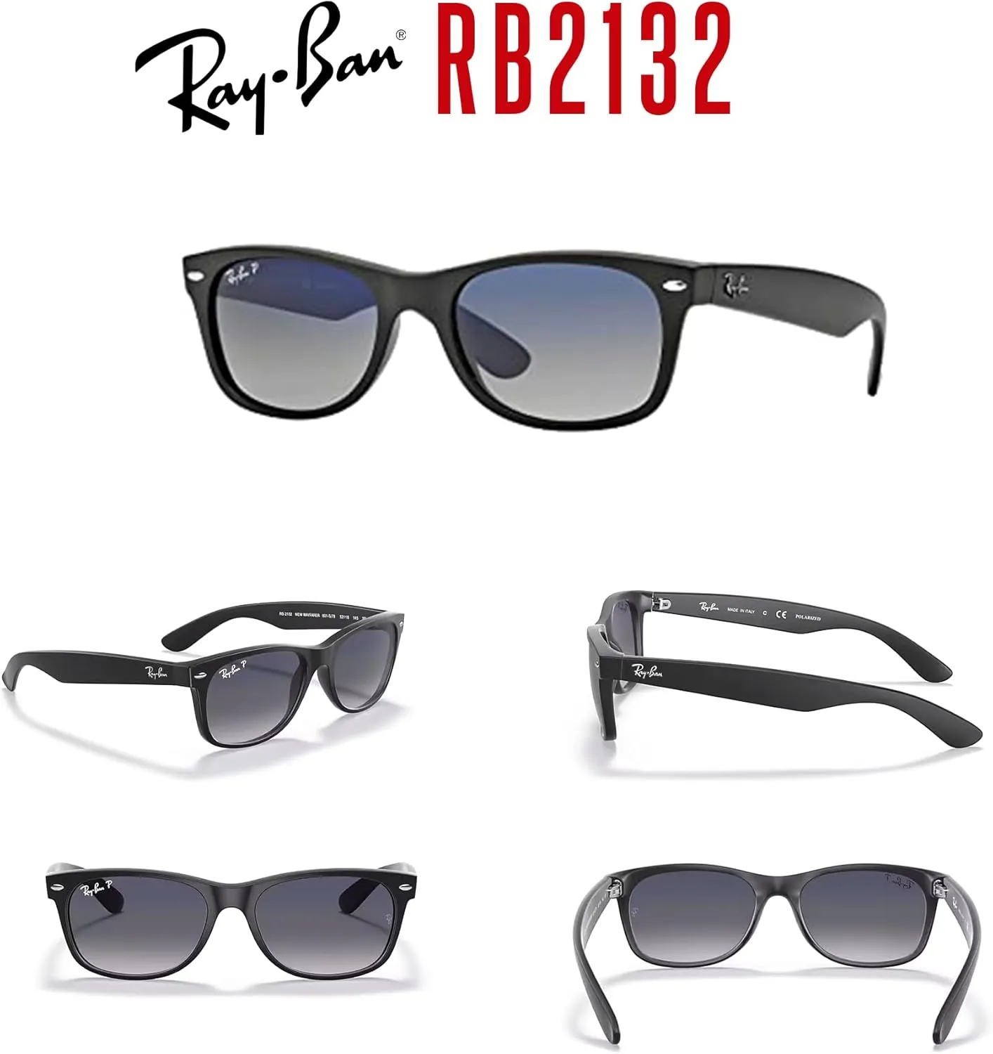 Ray-Ban RB2132 POLARIZED NEW WAYFARER Square Sunglasses For Men For Women   BUNDLE with Designer iWear Eyewear Care Kit