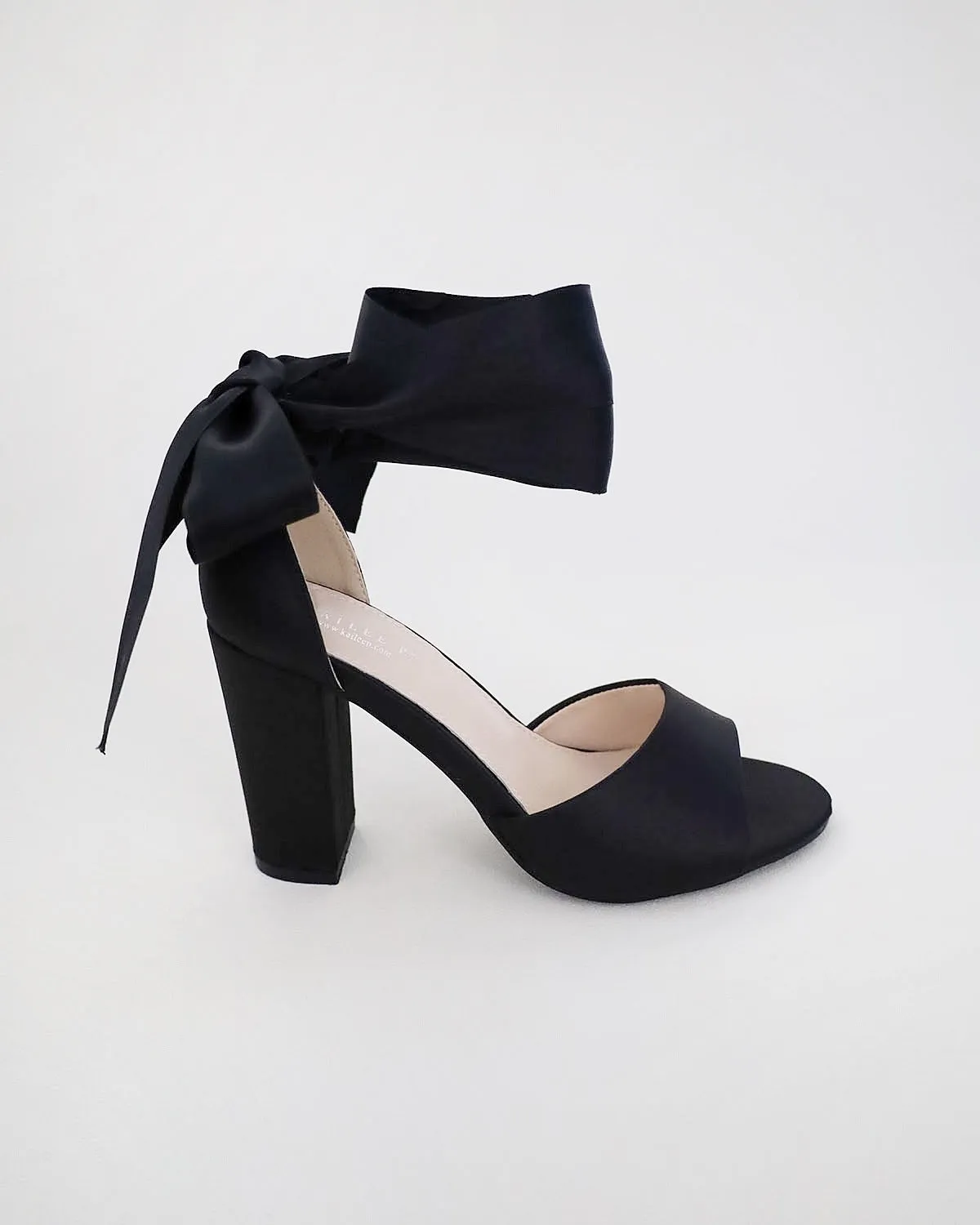 Satin Block Heel Evening Sandals with Wrapped Ribbon Tie