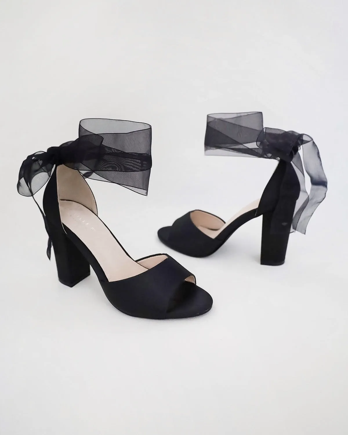 Satin Block Heel Evening Sandals with Wrapped Ribbon Tie