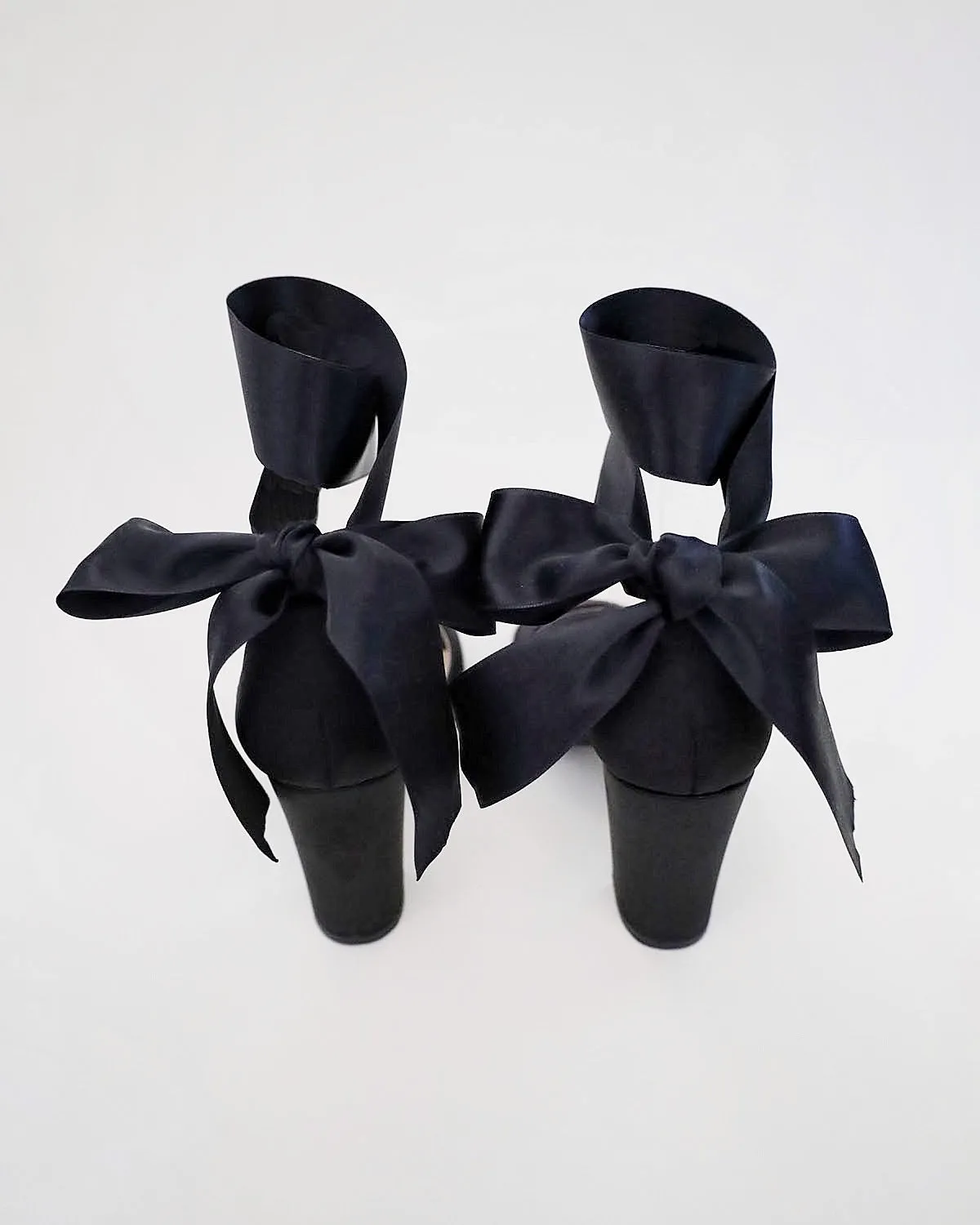 Satin Block Heel Evening Sandals with Wrapped Ribbon Tie