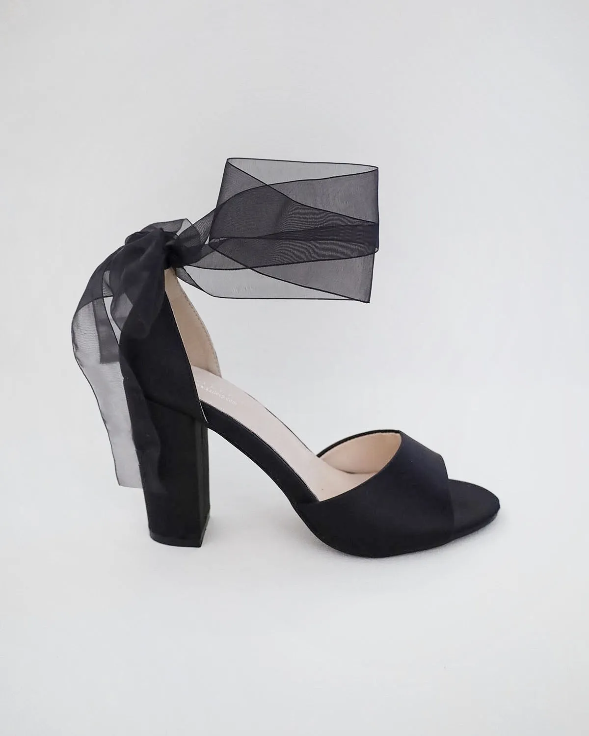 Satin Block Heel Evening Sandals with Wrapped Ribbon Tie