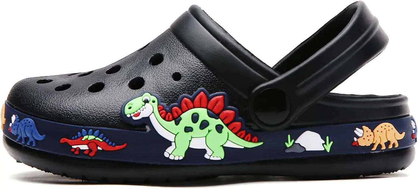 SECHRITE Kids Fur Lined Clogs Garden Shoes for Boys Girls Toddler Cartoon Sandals with Removable Fleece Lined Winter Warm Indoor Outdoor Home Slippers Non-Slip Sole
