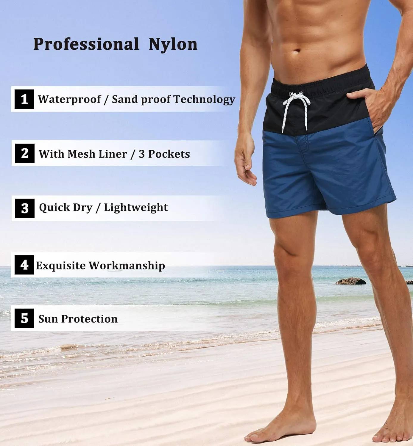 SILKWORLD Men's Swim Trunks Quick Dry Beach Shorts with Pockets