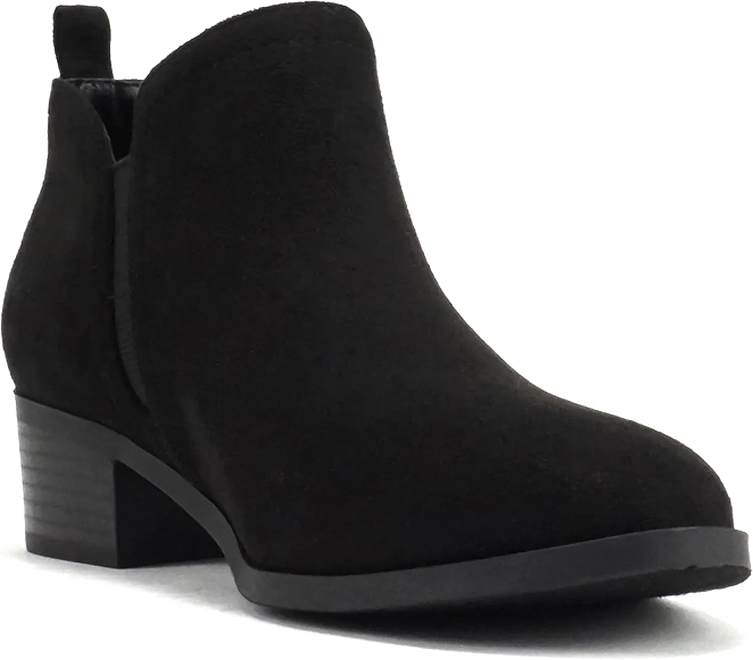 Soda ZAYNE ~ Women Round Toe Elastic Side Gore Side Zipper Pull Tab Low Heel Ankle Boot Bootie