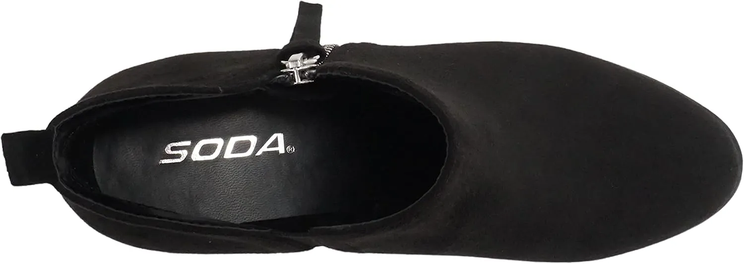 Soda ZAYNE ~ Women Round Toe Elastic Side Gore Side Zipper Pull Tab Low Heel Ankle Boot Bootie
